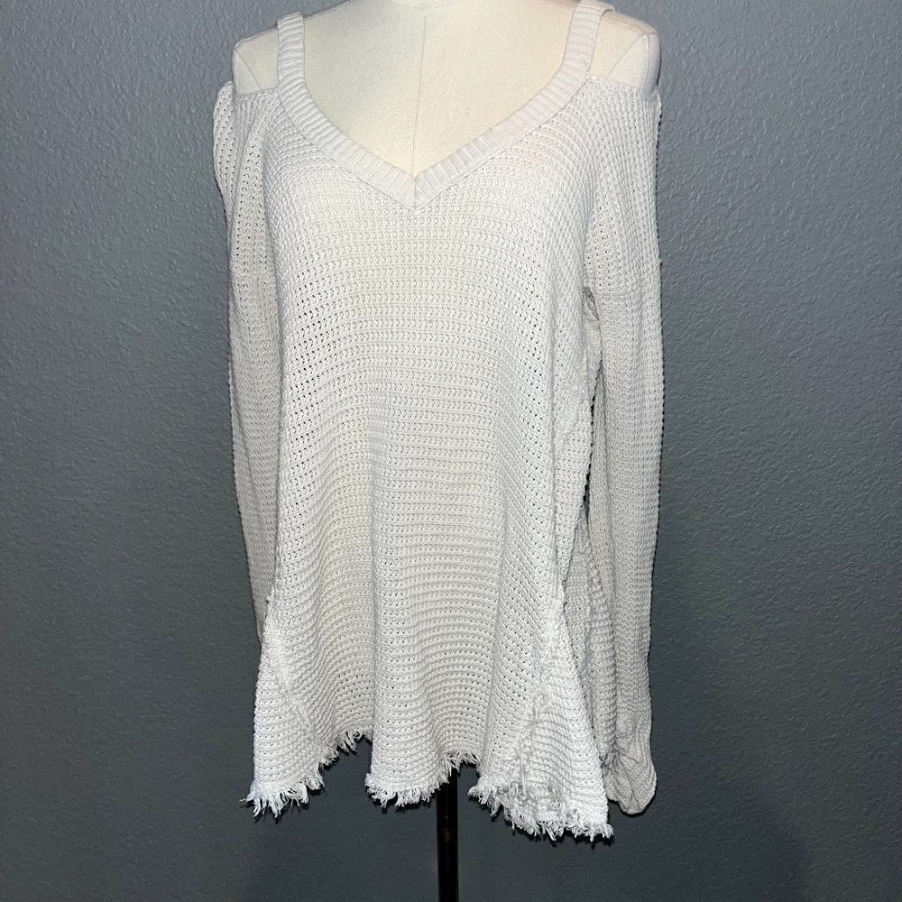 Free People White Open-Knit Cold-Shoulder Tunic